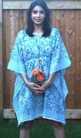 Sea green floral short kaftan